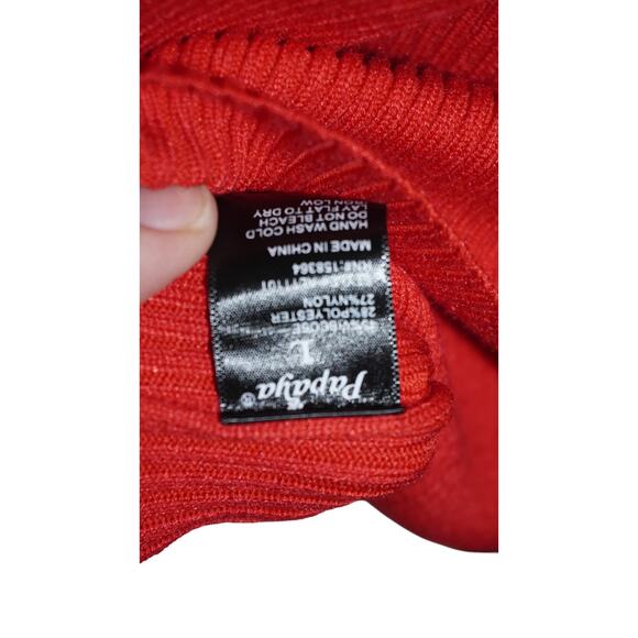 Paprika Red Feather Trim Off-Shoulder Sweater Top – Size L (Y2K Bardot) - Picture 9 of 11